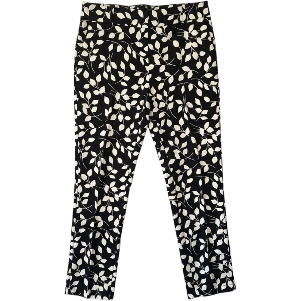 Talbots Hampshire Ankle Pant Black White Leaf Print Slim Trousers Womens 6